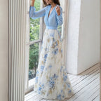 Women's long sleeve floral maxi wedding guest dress