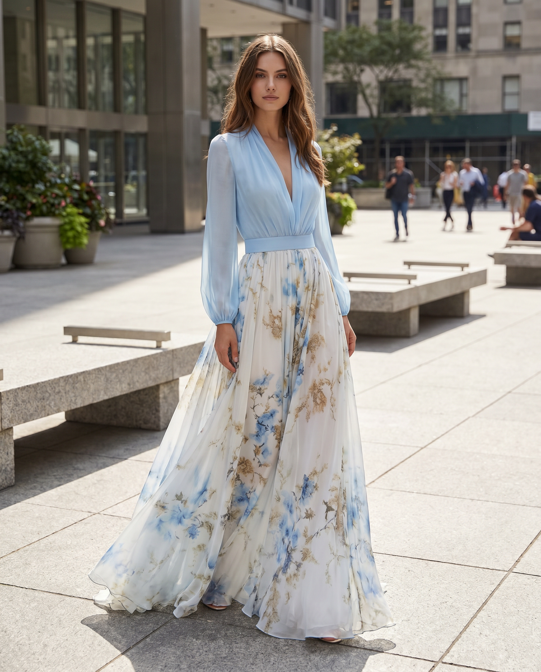 Women's long sleeve floral maxi wedding guest dress