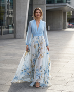 Women's long sleeve floral maxi wedding guest dress