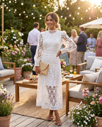 Women's long sleeve lace maxi wedding guest dress