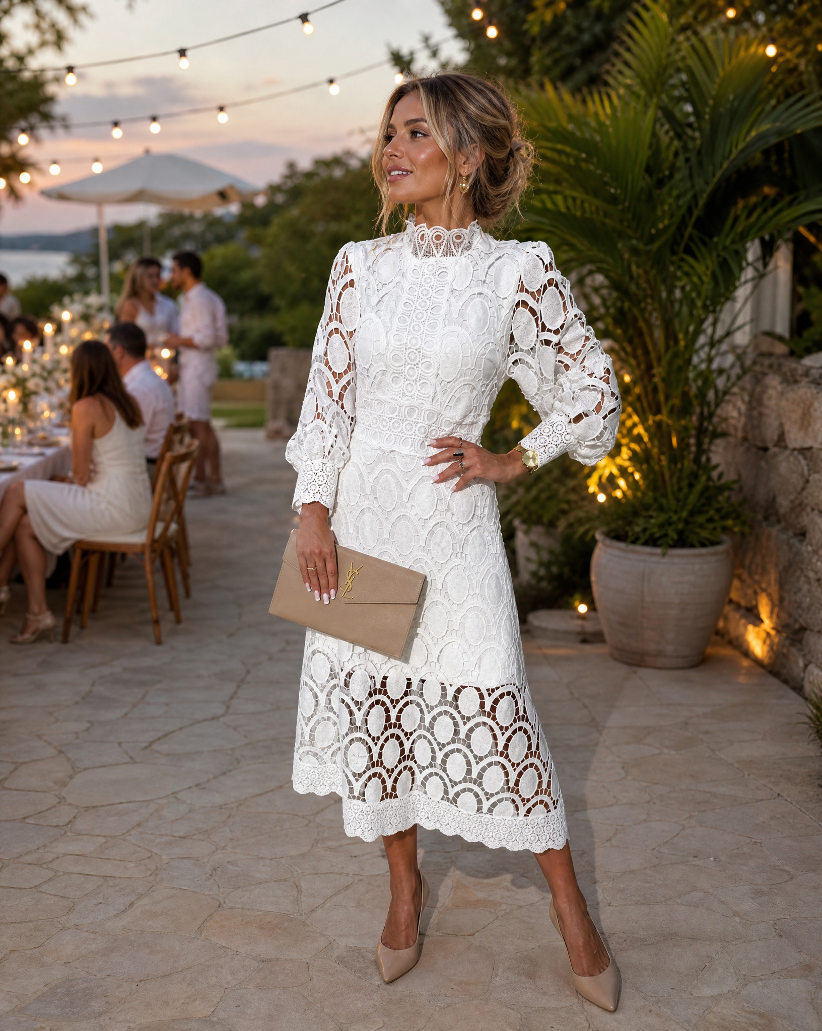 Women's long sleeve lace maxi wedding guest dress