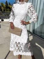 Women's long sleeve lace maxi wedding guest dress