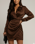 Women's long-sleeve mini dress with wrap detail