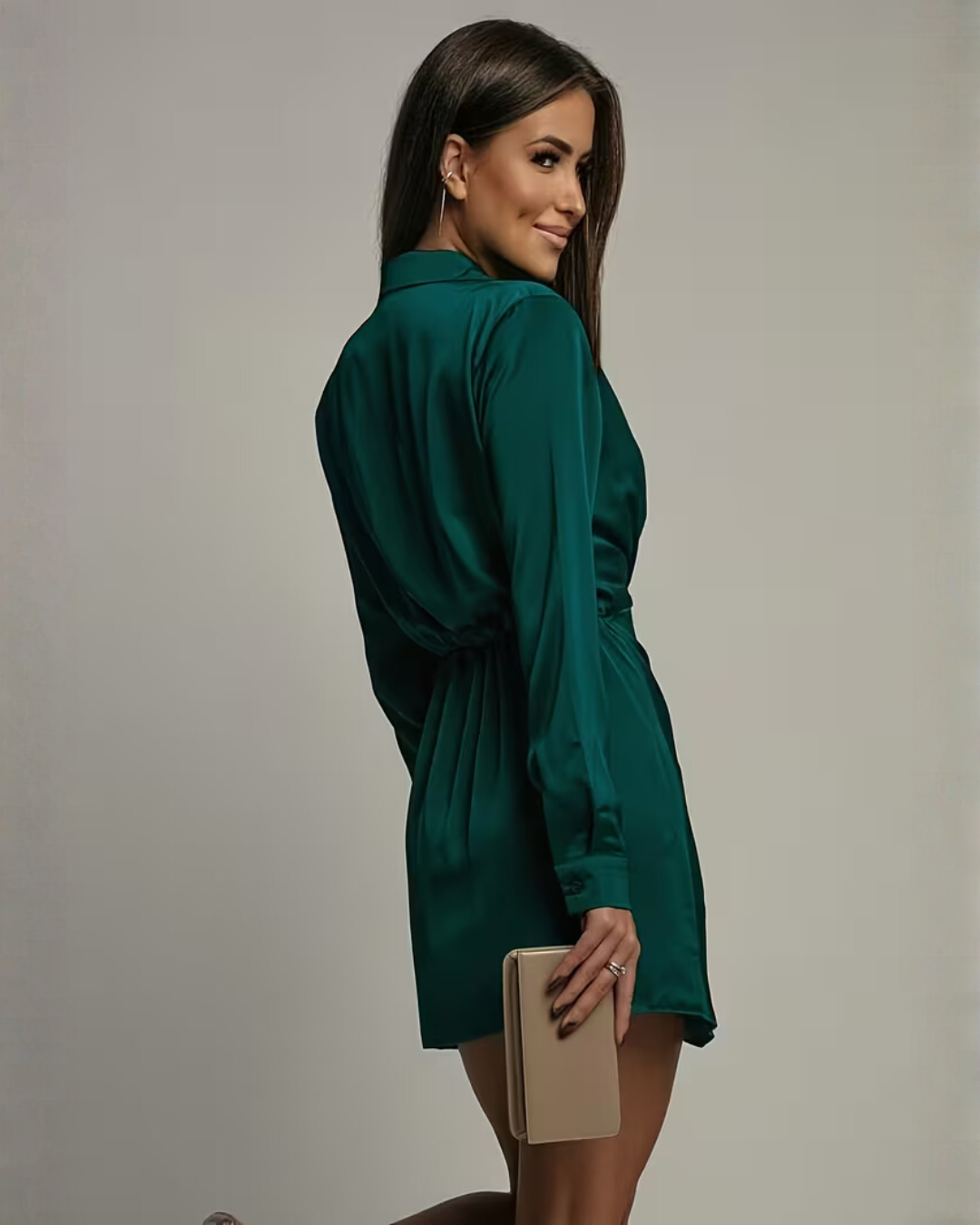 Women's long-sleeve mini dress with wrap detail