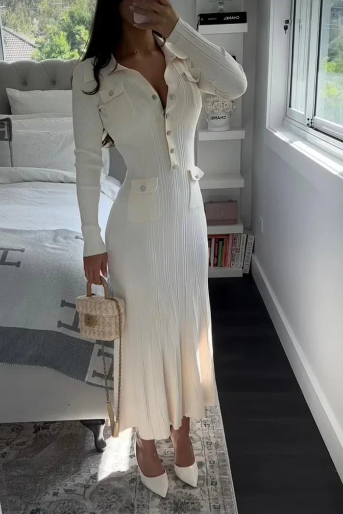 Women's long sleeve ribbed knit midi dress