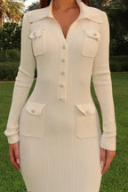 Women's long sleeve ribbed knit midi dress