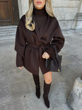 Women's longline belted coat with tie waist