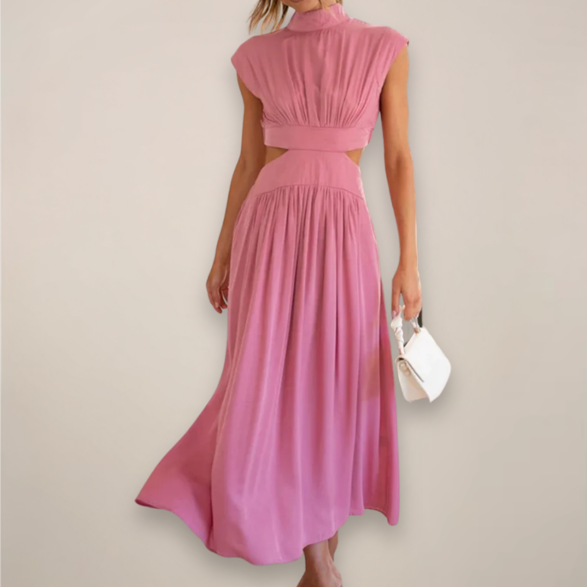 Women's maxi dress with cap sleeves and cut-out waist