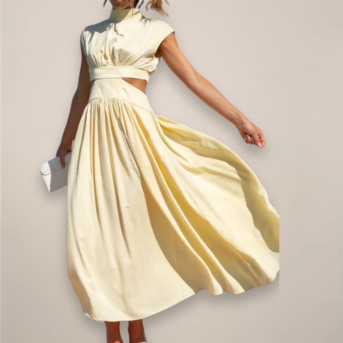 Women's maxi dress with cap sleeves and cut-out waist