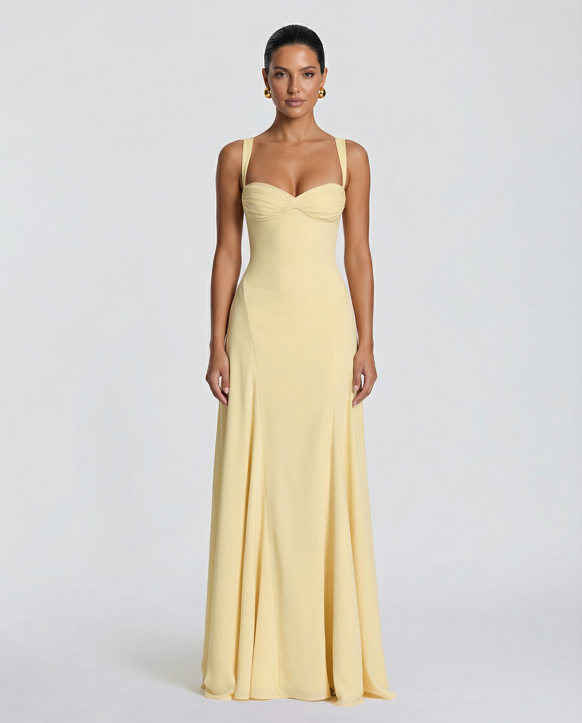 Women's maxi dress with corset bodice and lace-up back