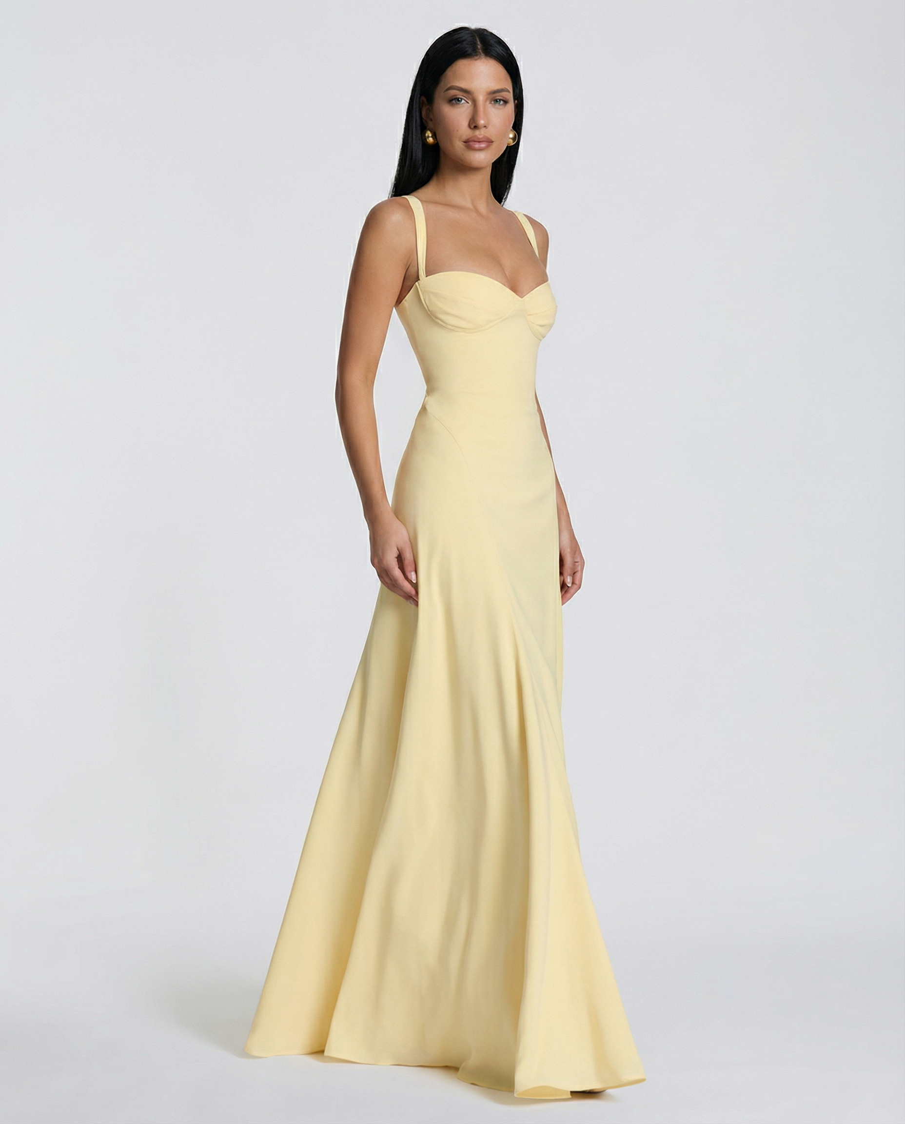 Women's maxi dress with corset bodice and lace-up back