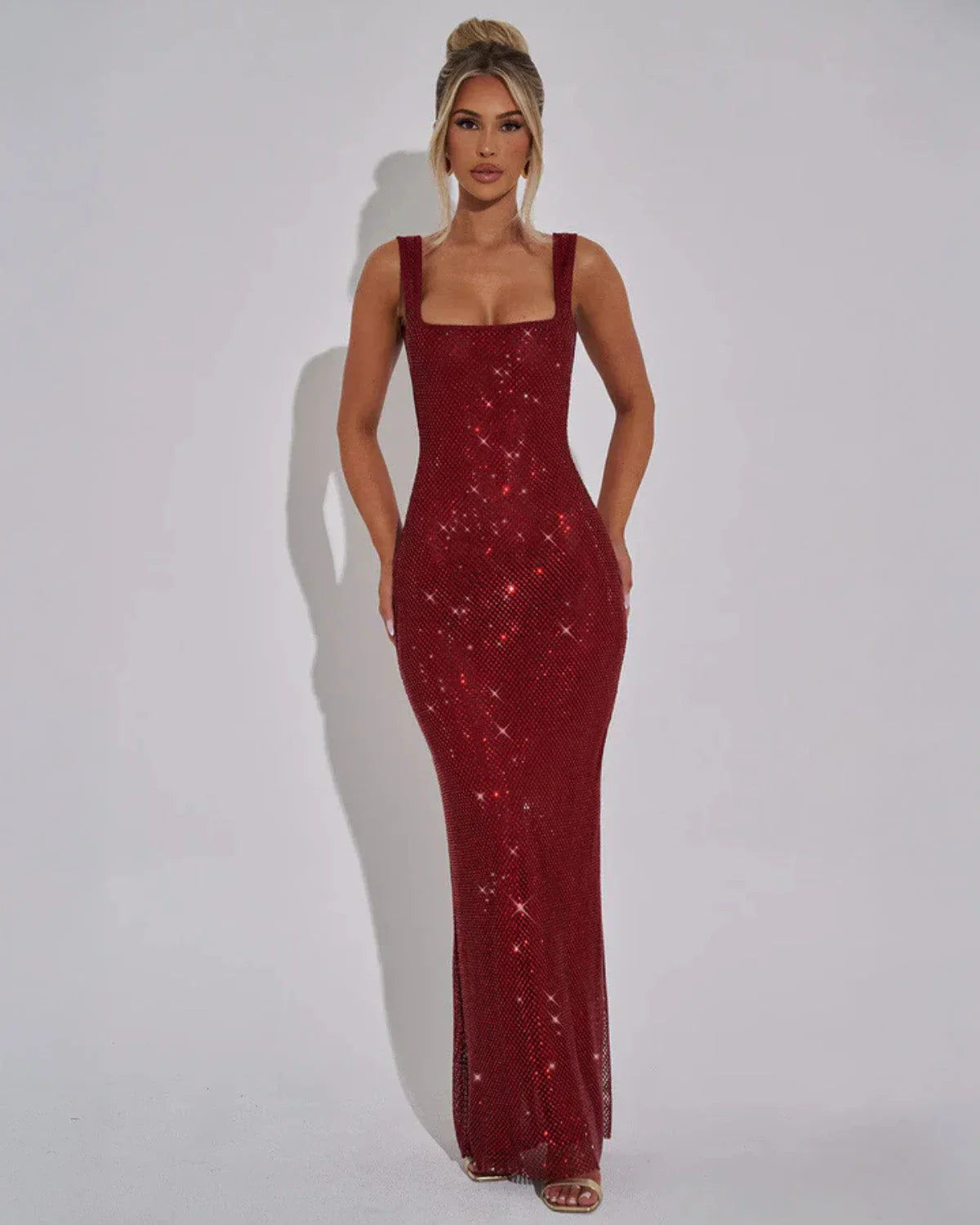Women's maxi dress with embellished fabric