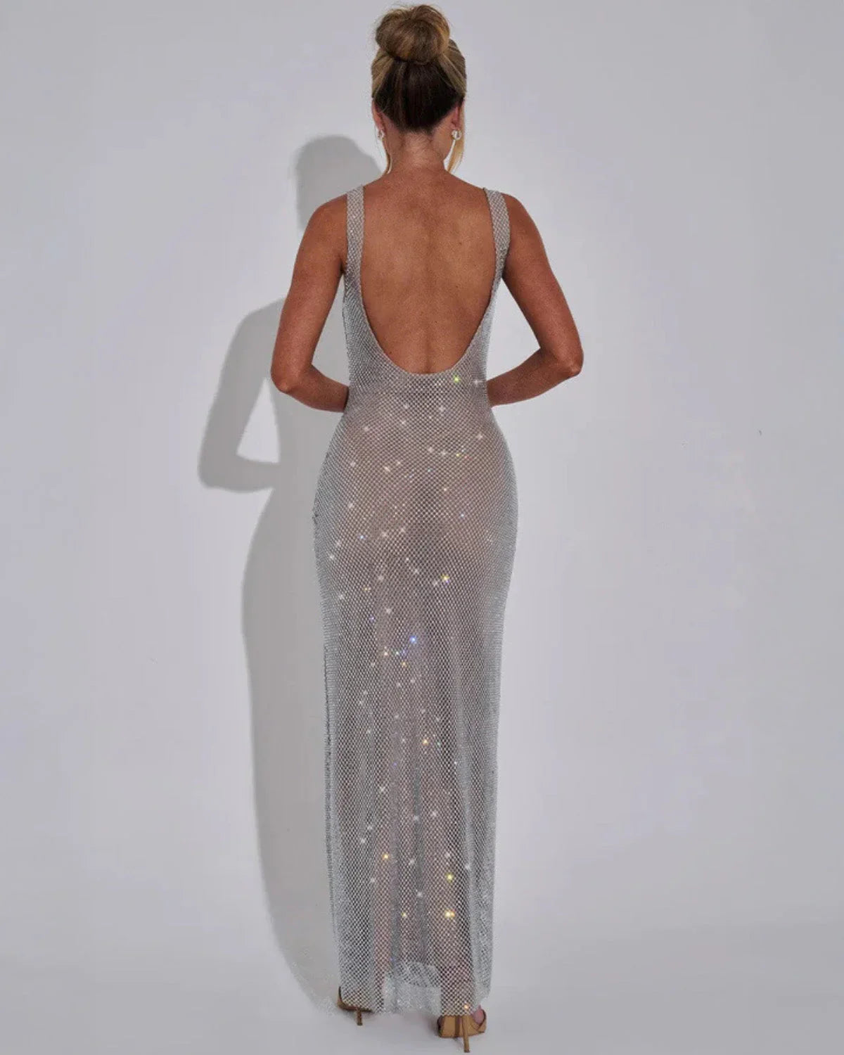 Women's maxi dress with embellished fabric