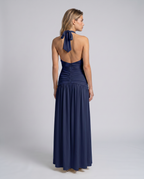 Women's maxi dress with halter neck and ruched corset