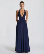 Women's maxi dress with halter neck and ruched corset