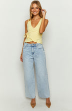 Women's mid-rise wide leg jeans with raw hem