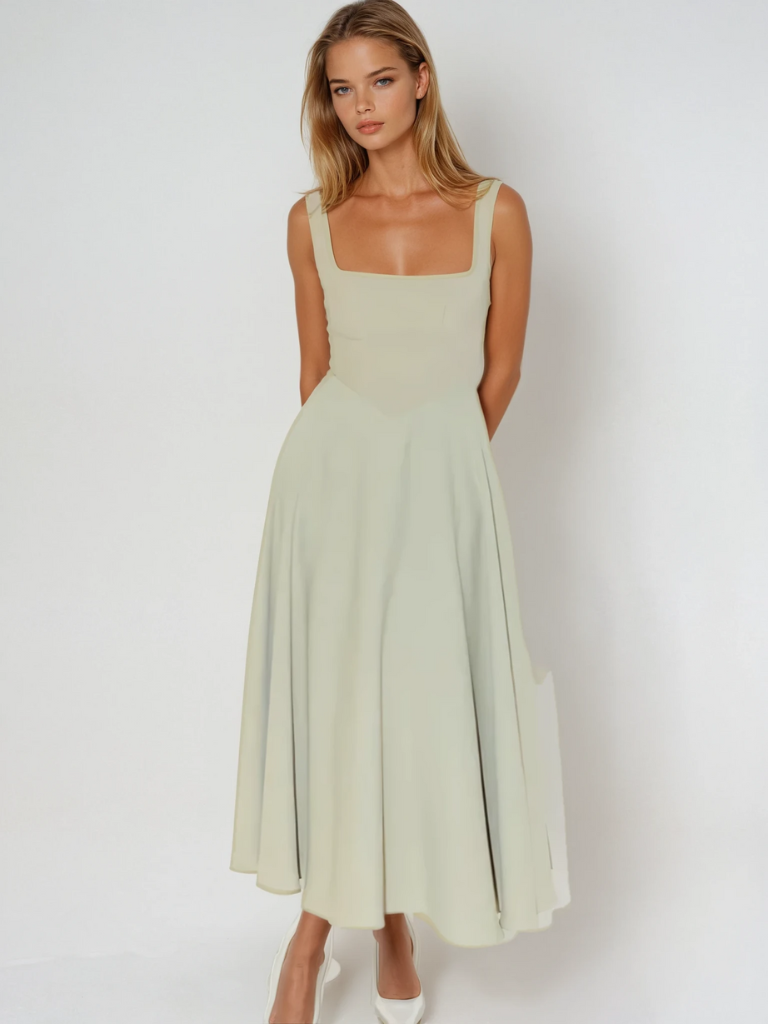 Women's midi dress with fitted bodice