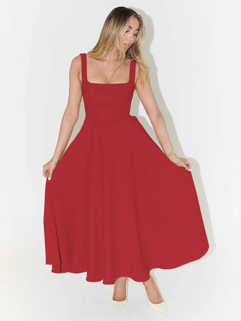 Women's midi dress with fitted bodice