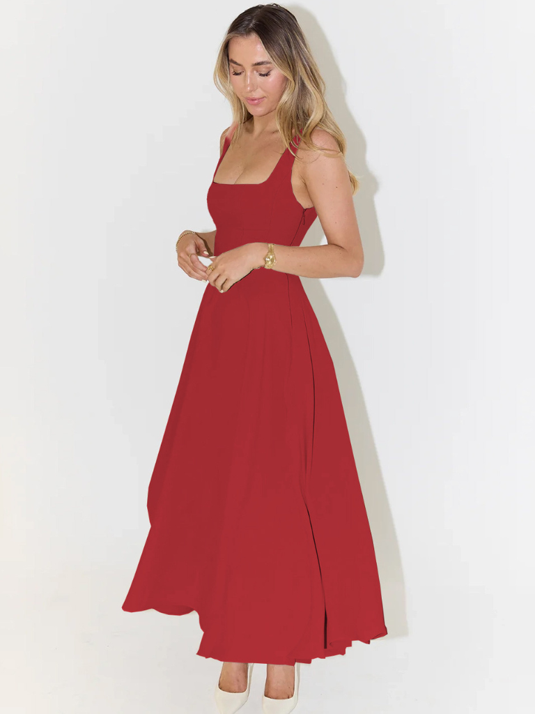 Women's midi dress with fitted bodice