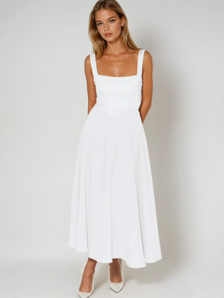 Women's midi dress with fitted bodice