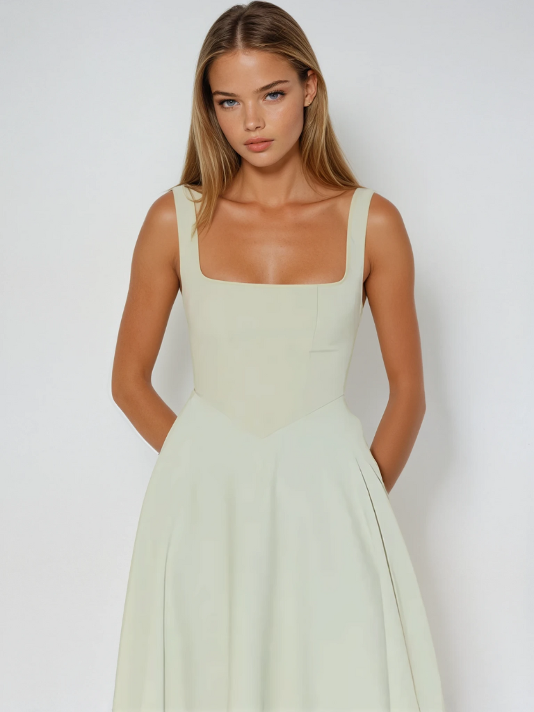 Women's midi dress with fitted bodice