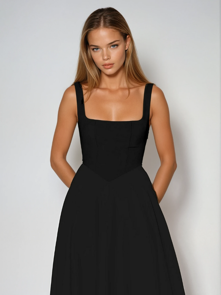 Women's midi dress with fitted bodice