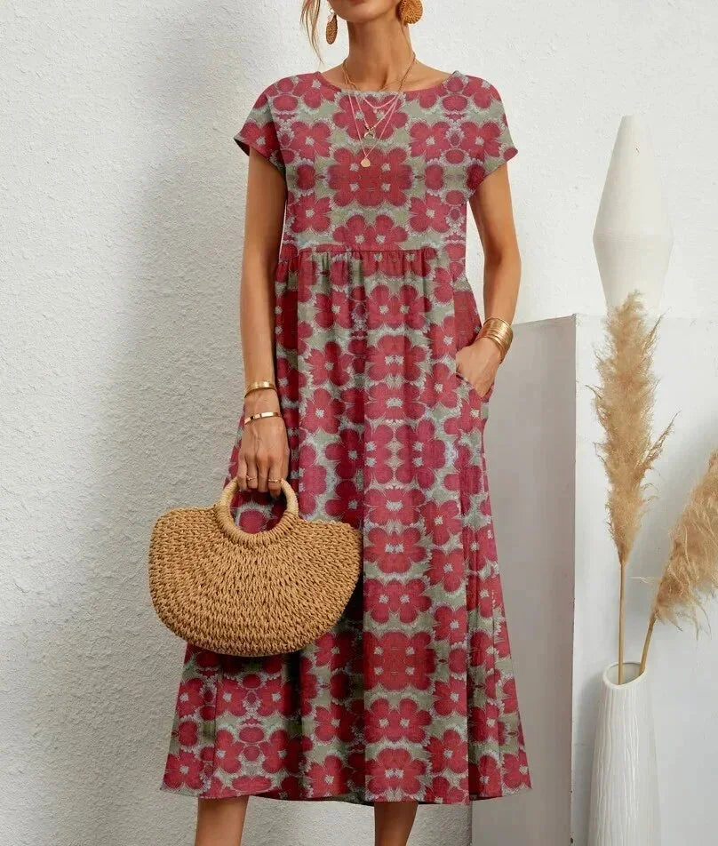 Women's midi dress with floral print and pockets