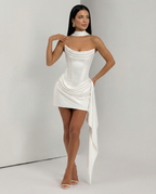 Women's mini dress with lace corset and draped skirt