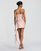 Women's mini dress with lace corset and draped skirt