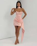 Women's mini dress with lace corset and draped skirt