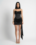 Women's mini dress with lace corset and draped skirt