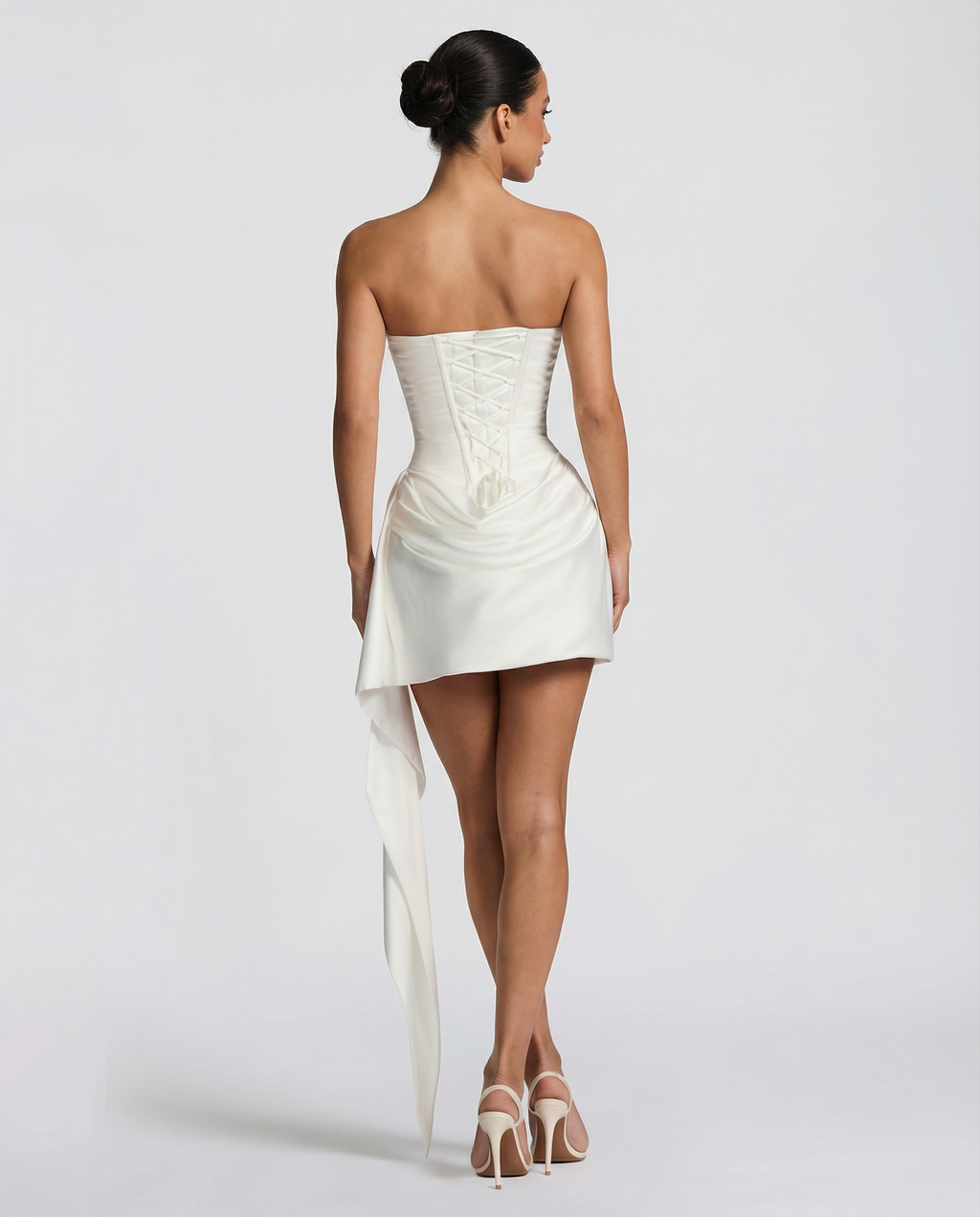Women's mini dress with lace corset and draped skirt
