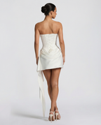 Women's mini dress with lace corset and draped skirt