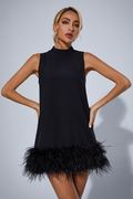 Women's feather trim mini cocktail dress