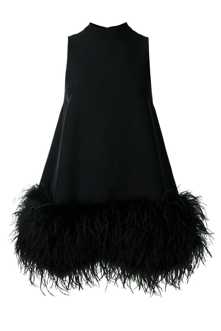 Women's feather trim mini cocktail dress