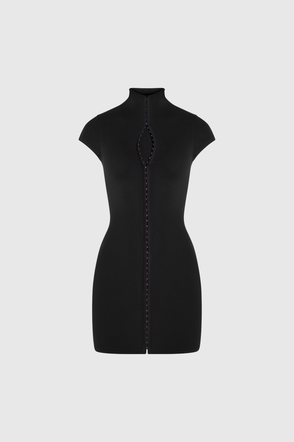 Women's mock neck hook-front bodycon mini dress