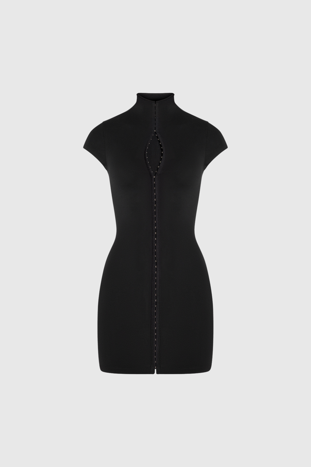 Women's mock neck hook-front bodycon mini dress