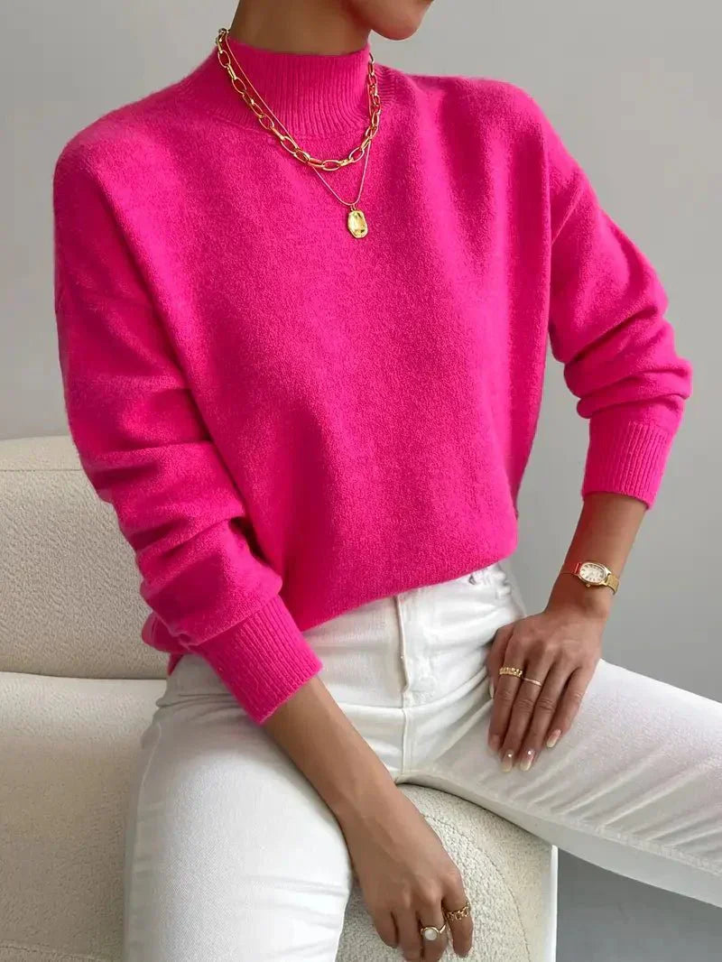 Women's mock-neck sweatshirt with ribbed trim
