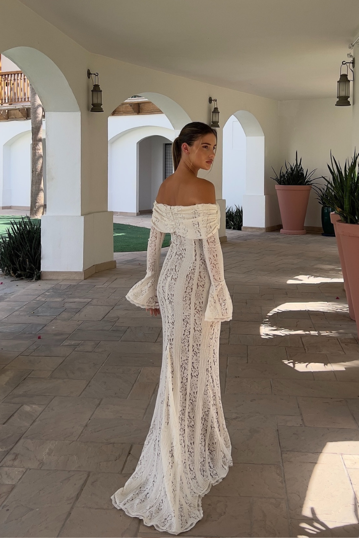 Women's lace maxi wedding guest dress