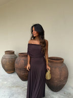 Women's off-shoulder ruched mesh maxi formal dress
