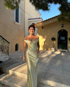 Women's off-shoulder satin maxi wedding guest dress