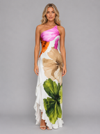 Women's one-shoulder floral maxi wedding guest dress