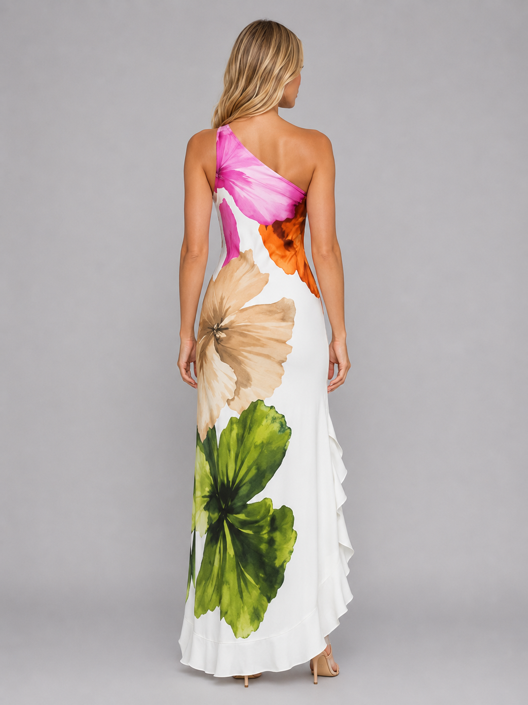 Women's one-shoulder floral maxi wedding guest dress