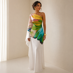 Women's one-shoulder printed maxi wedding guest dress