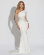 Women's one-shoulder ruched maxi wedding dress