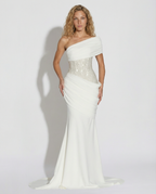 Women's one-shoulder ruched maxi wedding dress