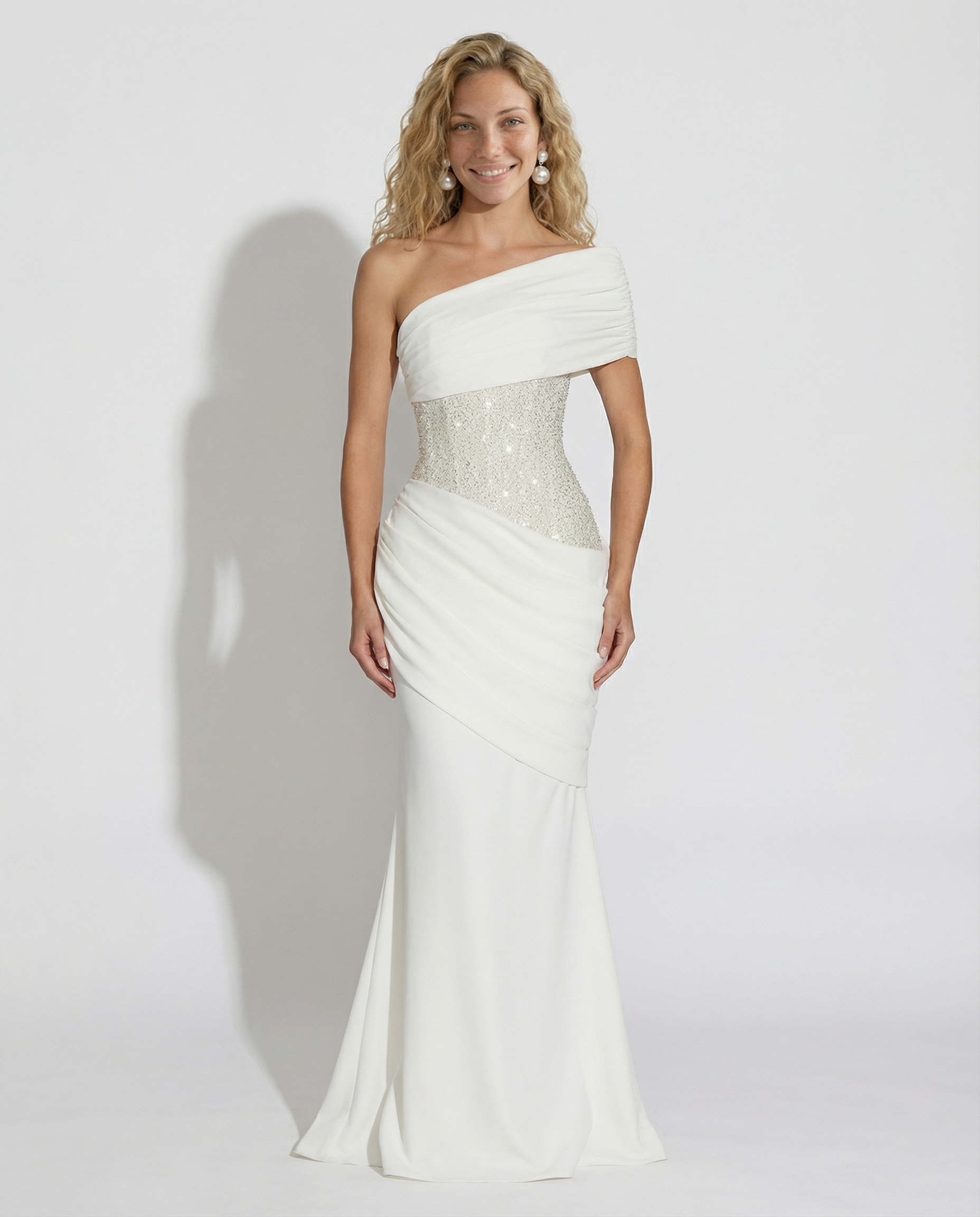 Women's one-shoulder ruched maxi wedding dress
