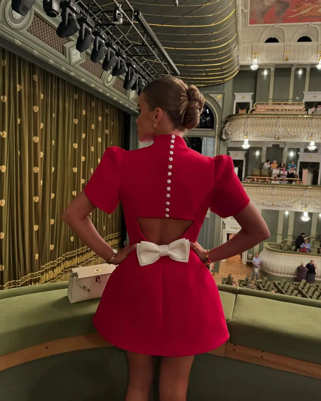 Women's open back bow mini cocktail dress