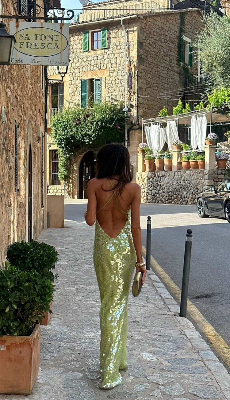 Women's open back sequin maxi evening dress