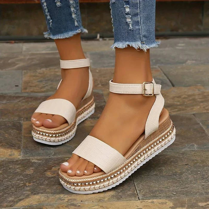 Women's platform sandals with woven espadrille sole